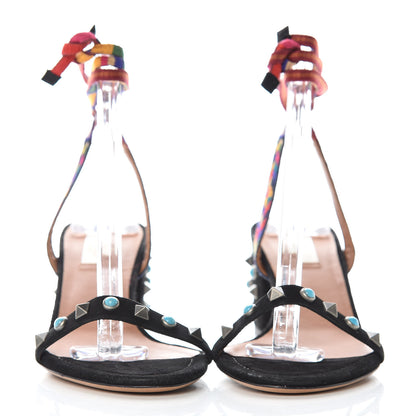 Valentino Garavani Suede Embroidered Rockstud Rolling Wrap Sandals 38.5 Black Multicolor 2 of 7