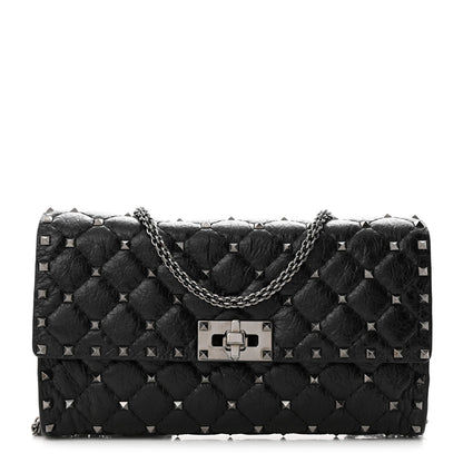 Valentino Garavani Craquele Nappa Rockstud Spike Wallet on Chain Black 1 of 10