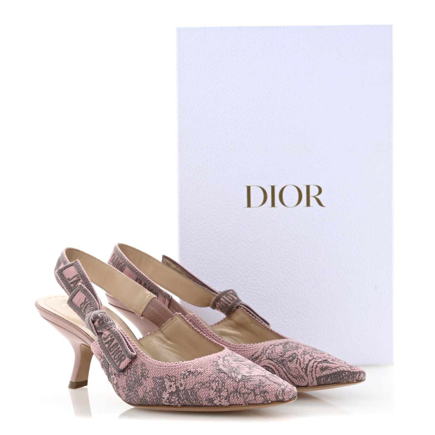 Cotton Ribbon Toile De Jouy J'Adior Slingback 65mm Pumps 36 Chateau Rose