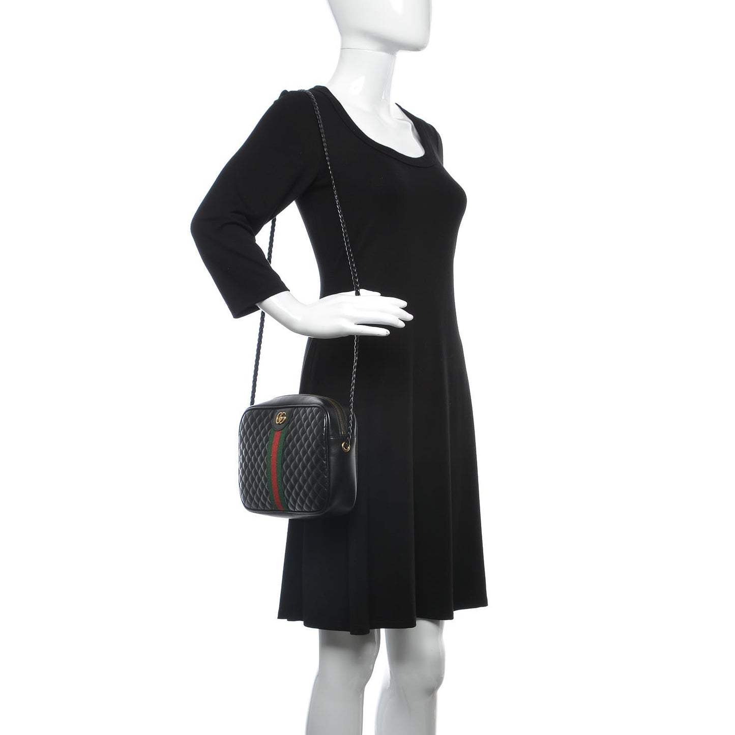 Calfskin Web Trapuntata Small GG Shoulder Bag Black