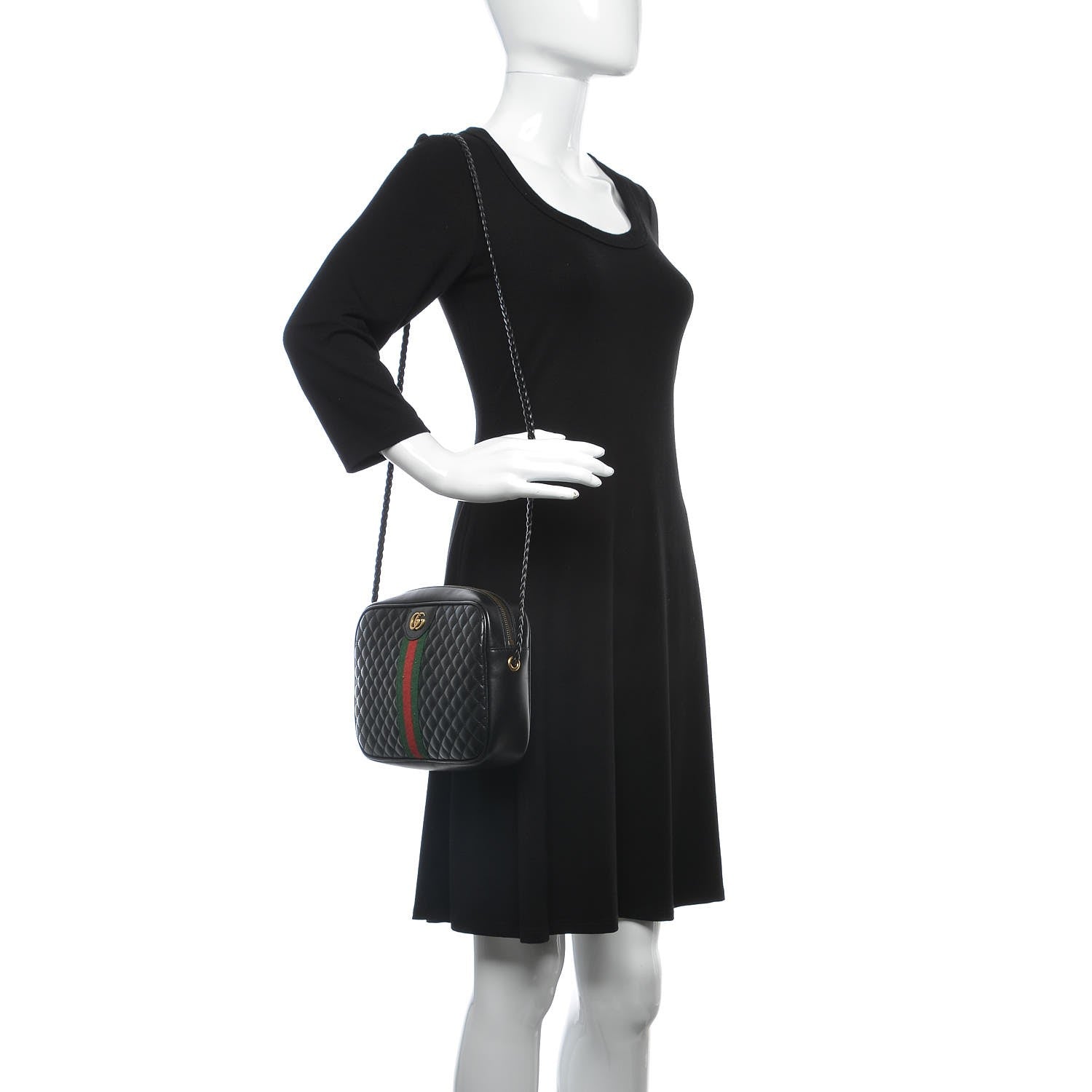 Gucci Calfskin Web Trapuntata Small GG Shoulder Bag Black 2 of 7