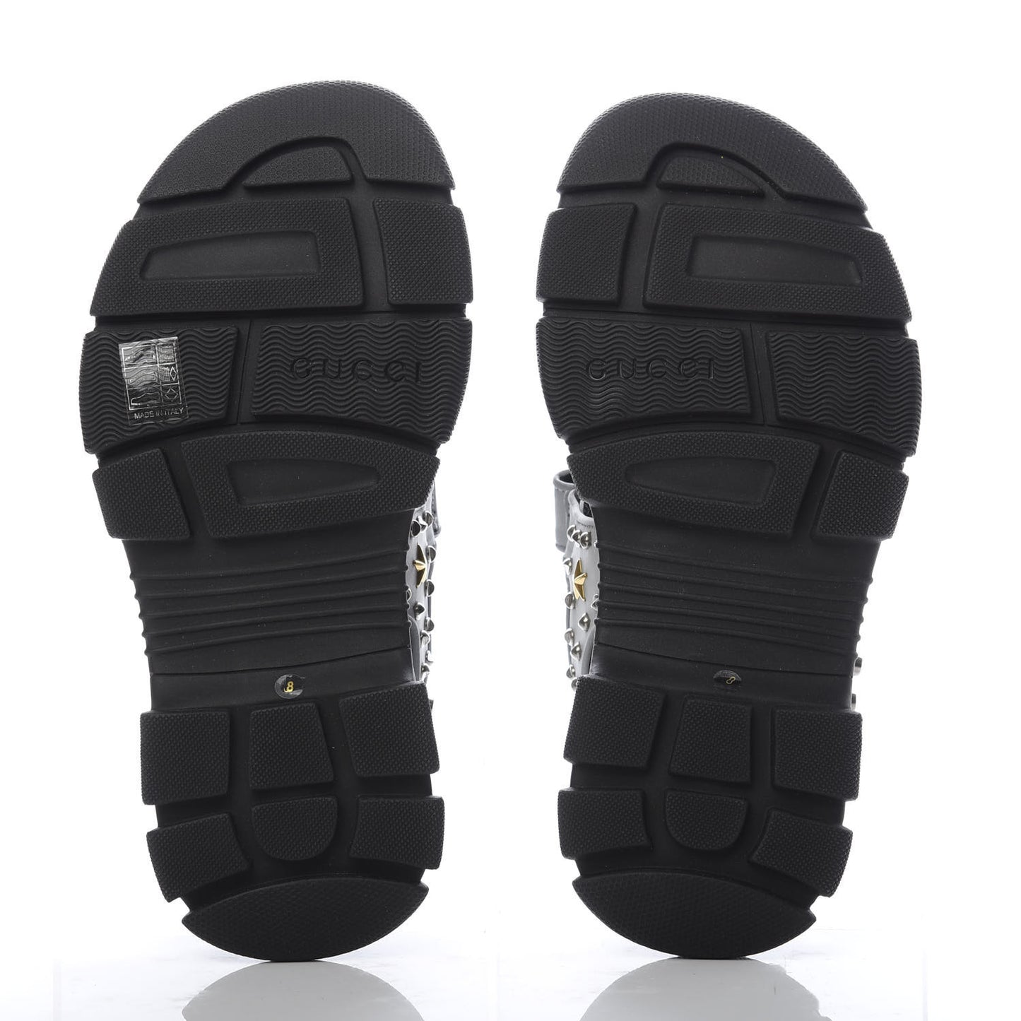 Technical Canvas Calfskin Reflective Studded Mens Aguru Sandals 8 Silver Black