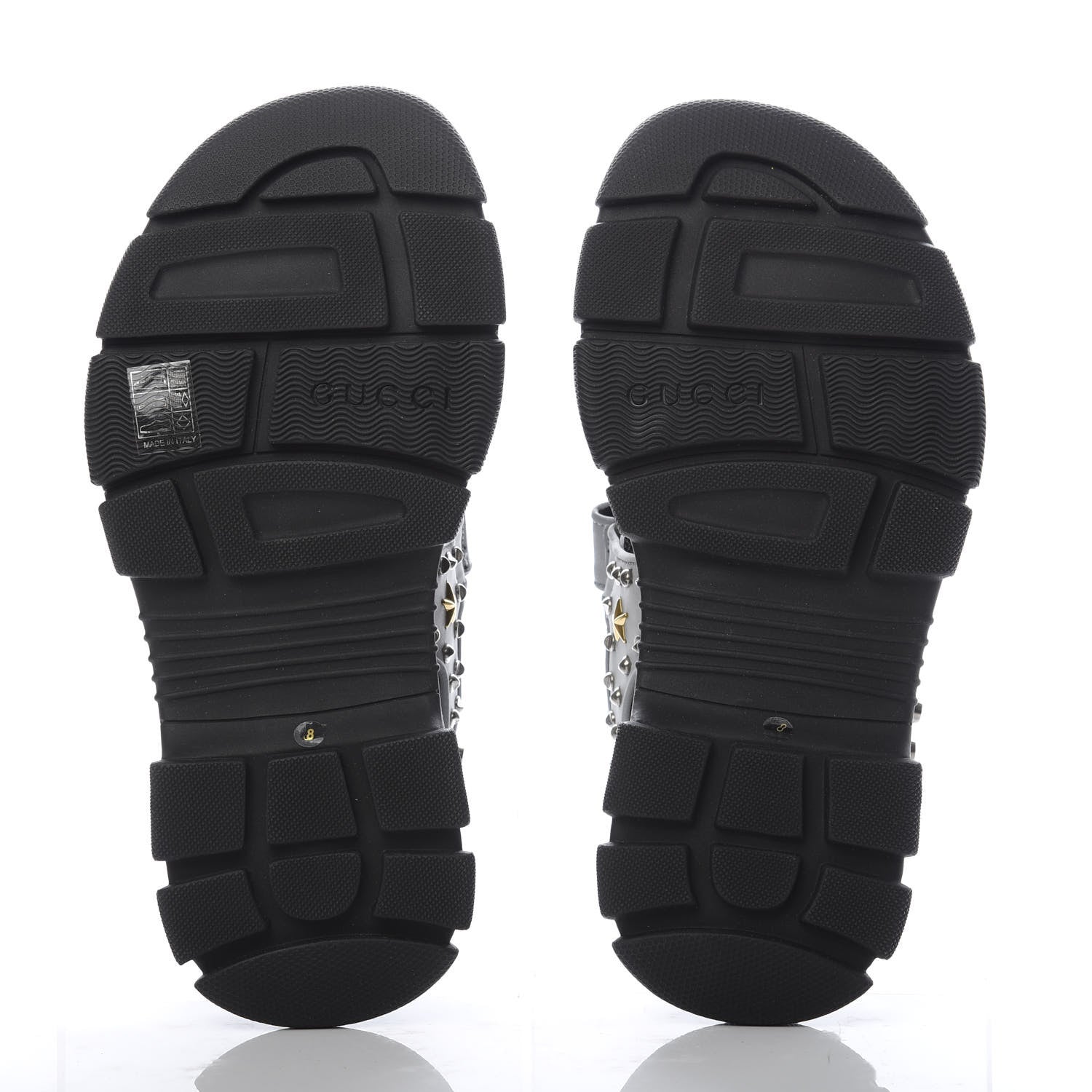 Gucci Technical Canvas Calfskin Reflective Studded Mens Aguru Sandals 8 Silver Black 5 of 8