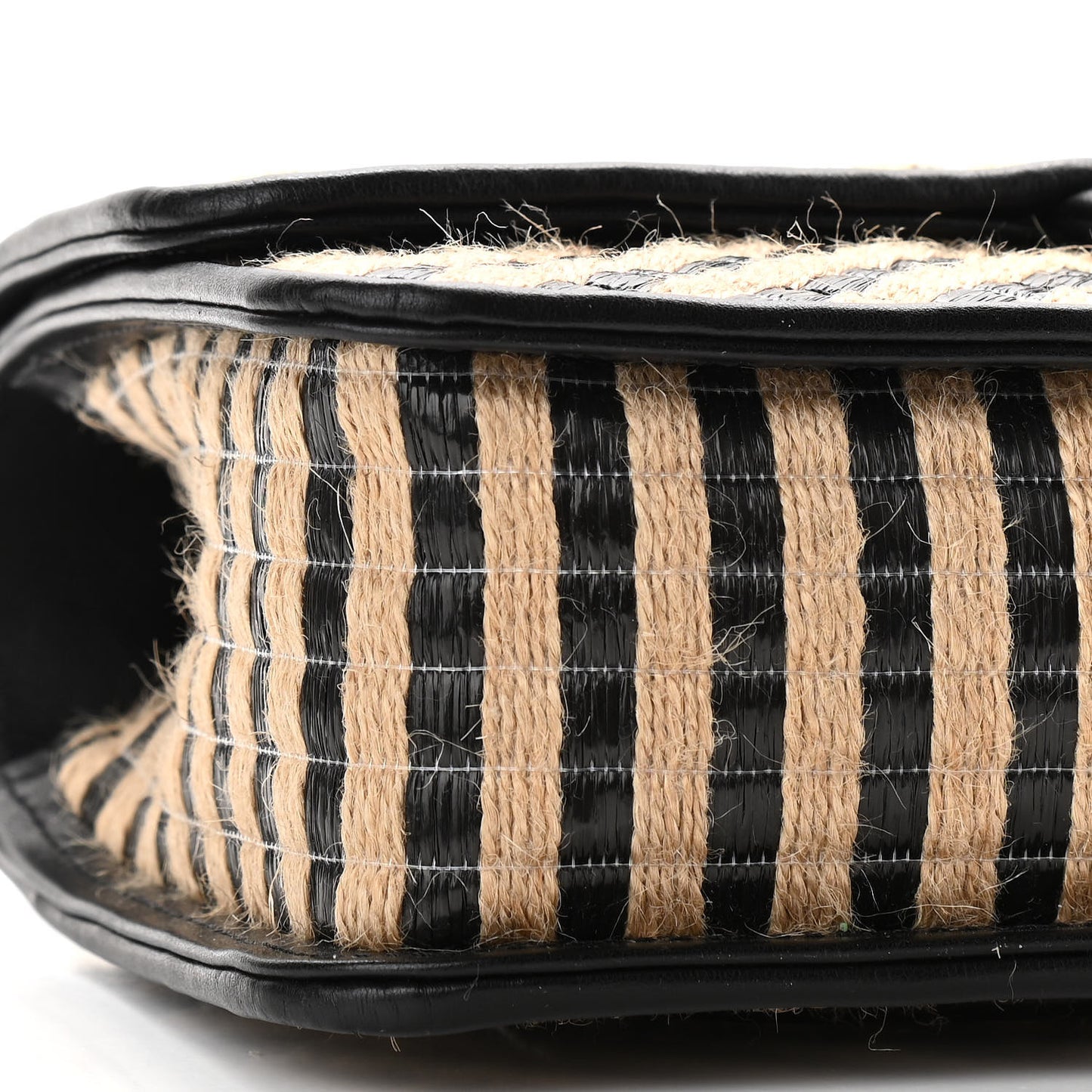 Raffia Jute Striped Medium Single Flap Black Beige