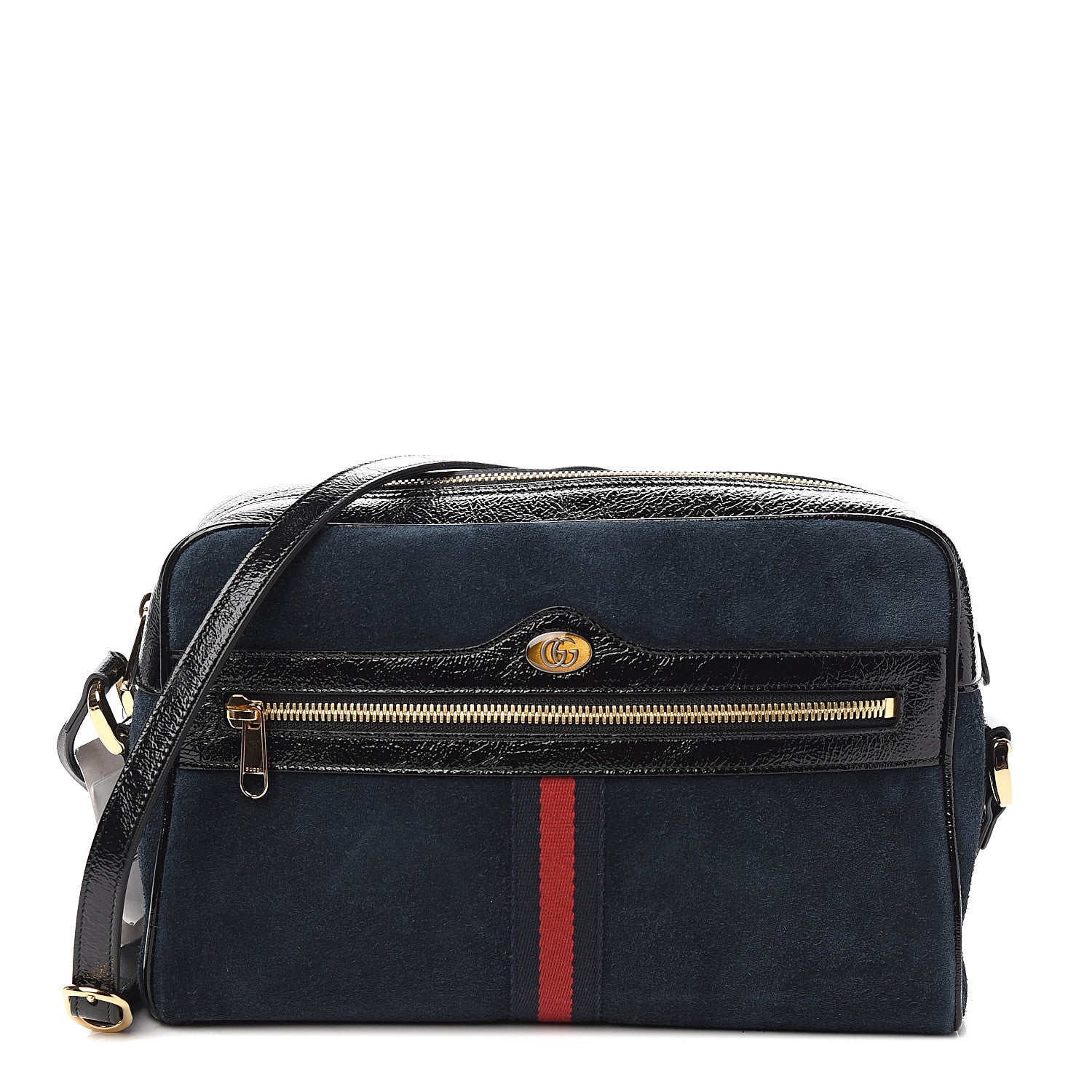 Gucci Suede Patent Web Small Ophidia Shoulder Bag Blue Black 1 of 9