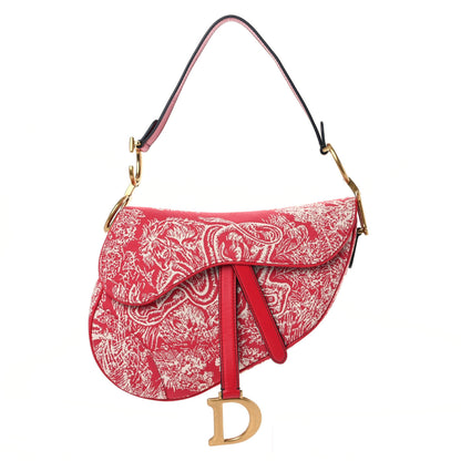Christian Dior Canvas Reverse Embroidered Toile De Jouy Saddle Bag Red 1 of 10