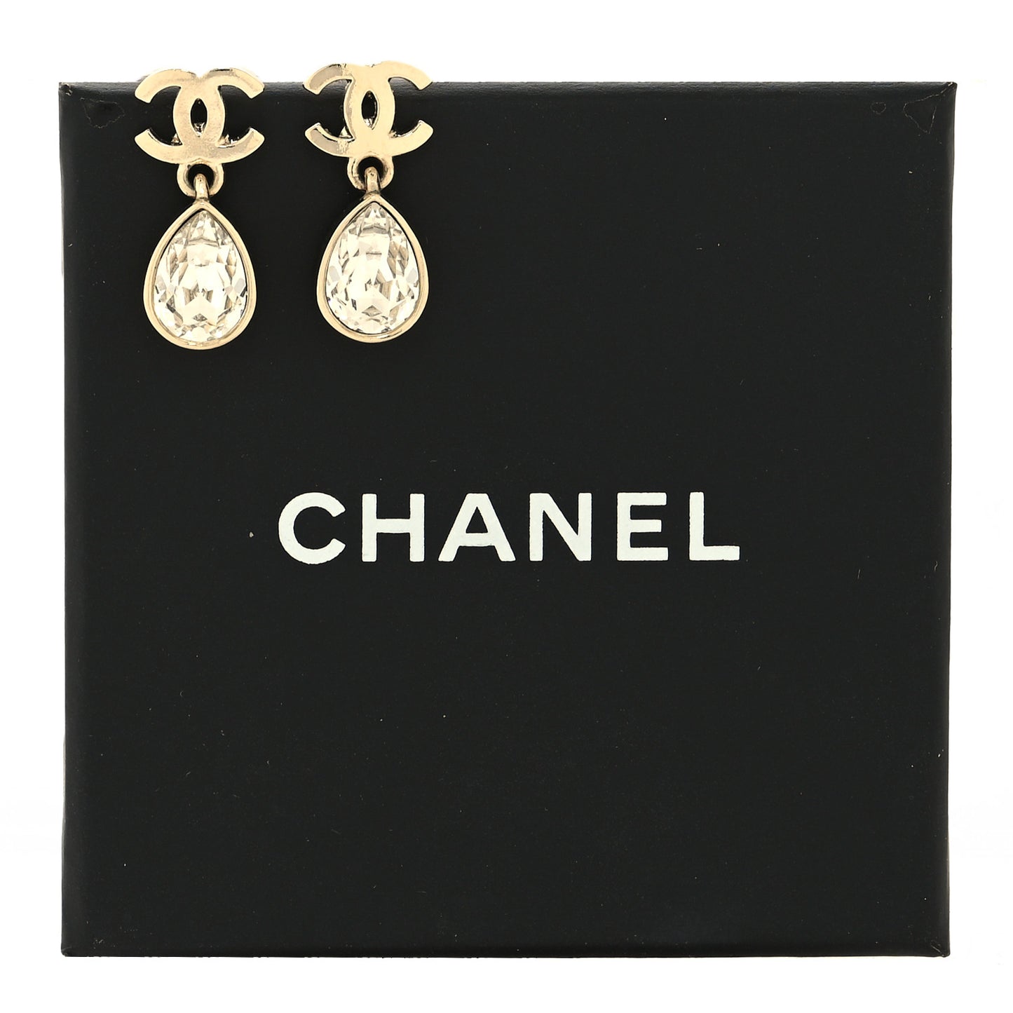 Crystal CC Tear Drop Earrings Gold