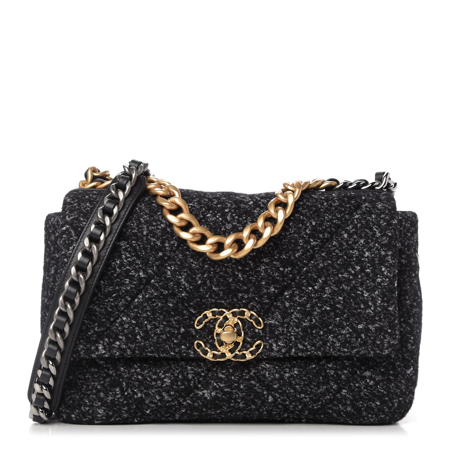 Chanel Tweed Quilted Medium Chanel 19 Flap Black 1 of 11