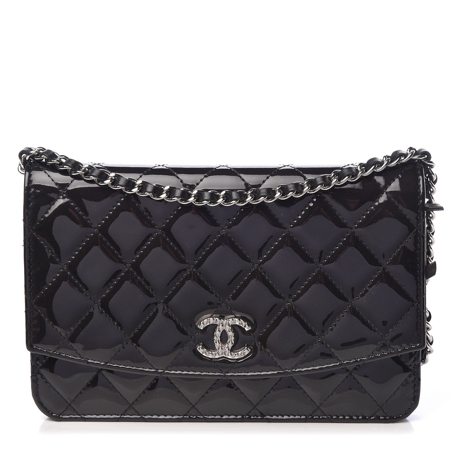 Chanel Patent Quilted Brilliant Wallet On Chain WOC Black 1 of 15
