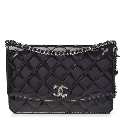 Chanel Patent Quilted Brilliant Wallet On Chain WOC Black 1 of 15