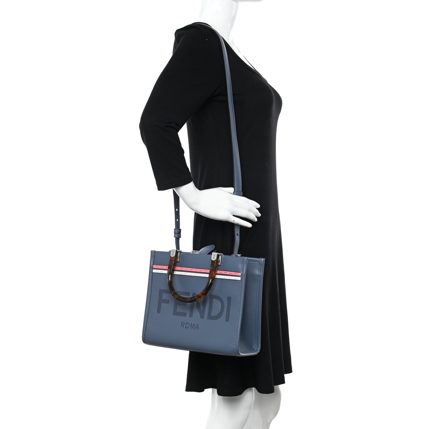 Vitello King Plexiglass Logo Embossed Small Fendi Sunshine Shopper Tote Mirto