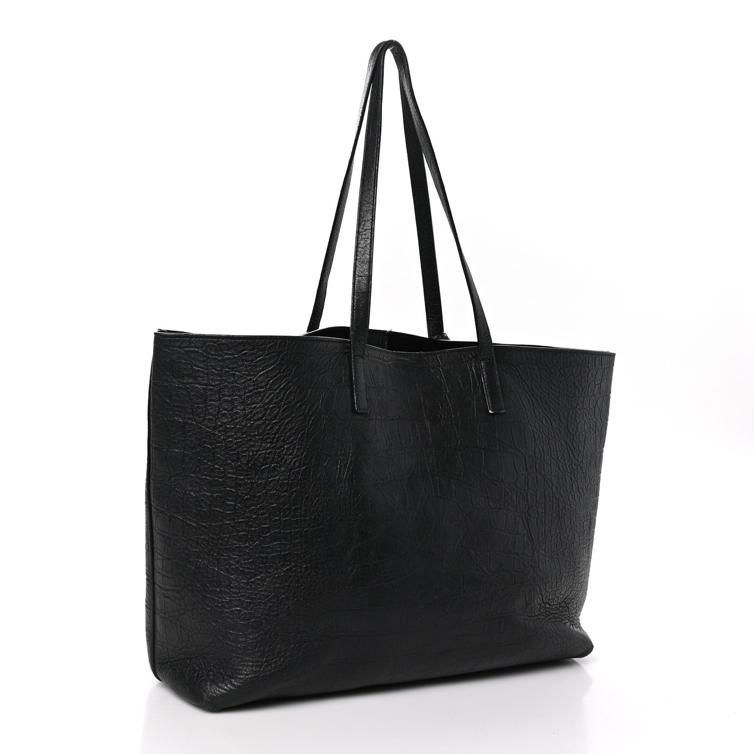 Saint Laurent Calfskin Crocodile Embossed Large Shopper Tote Black 4 of 15
