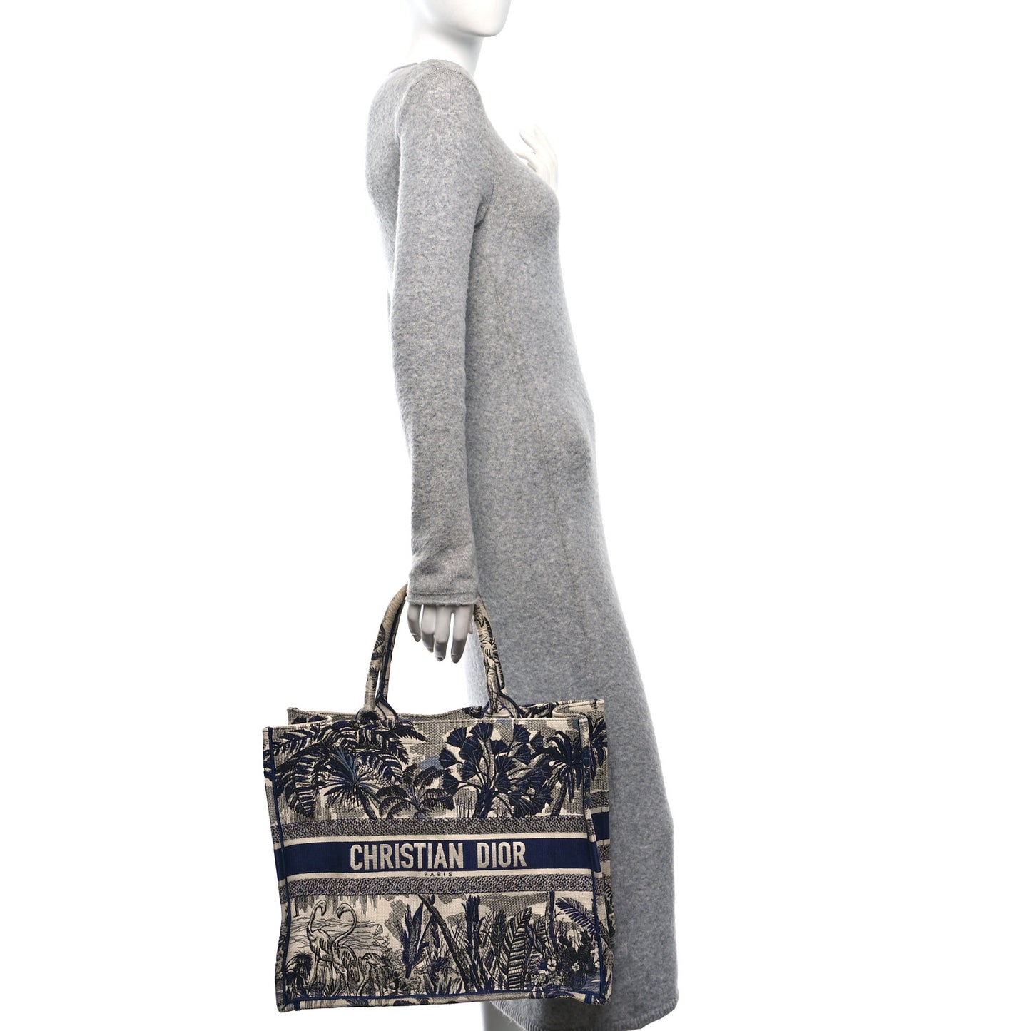 Canvas Embroidered Large Palm Tree Toile De Jouy Book Tote Blue