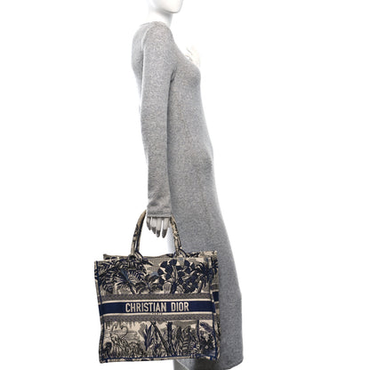 Christian Dior Canvas Embroidered Large Palm Tree Toile De Jouy Book Tote Blue 2 of 13