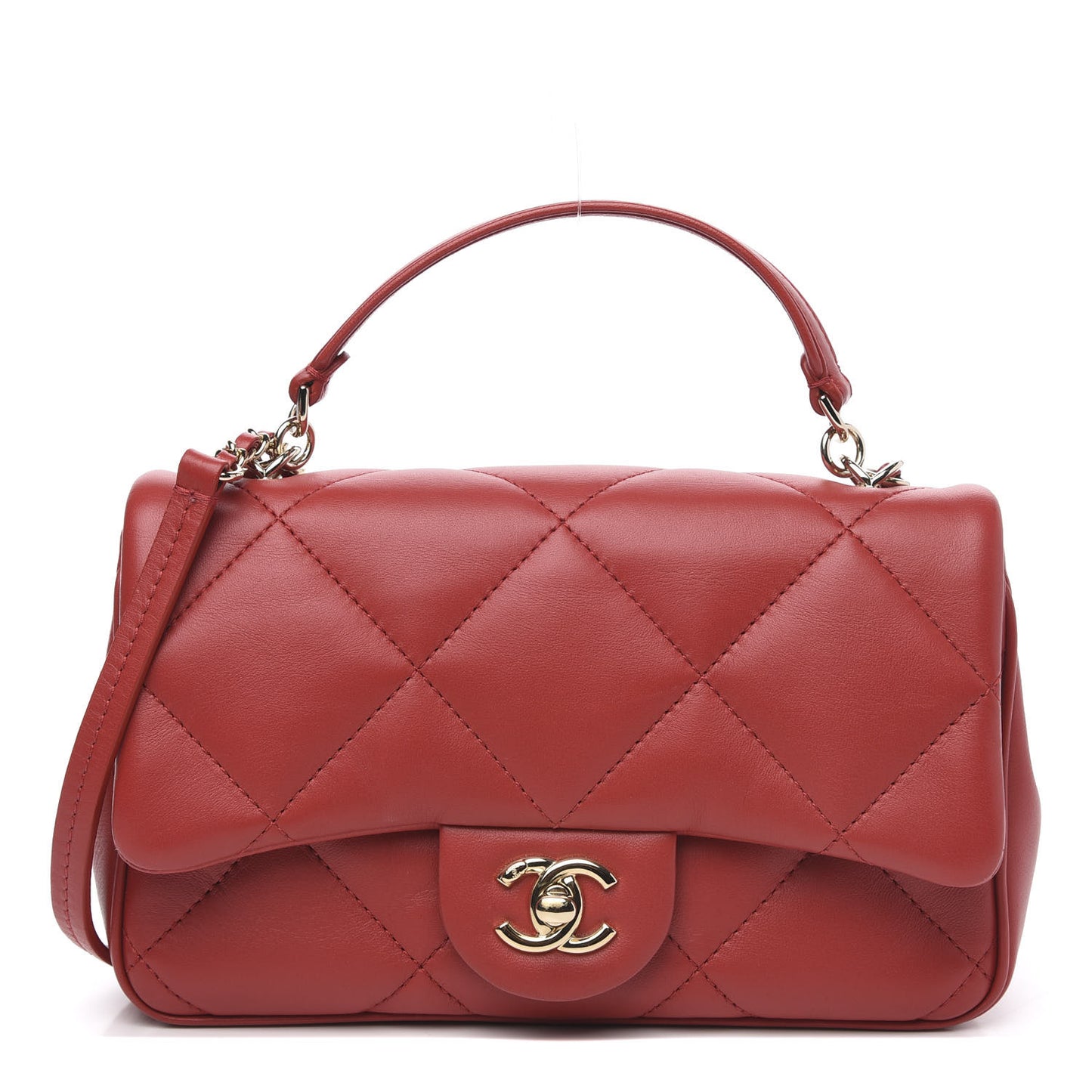 Lambskin Quilted Small Easy Carry Flap Red