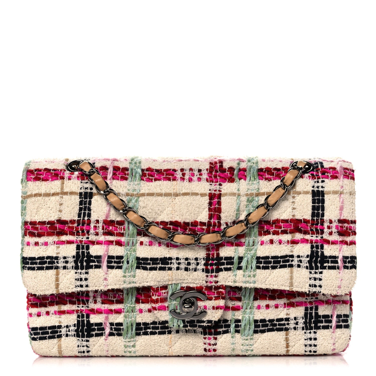 Chanel Tweed Quilted Medium Double Flap Beige Pink 1 of 11