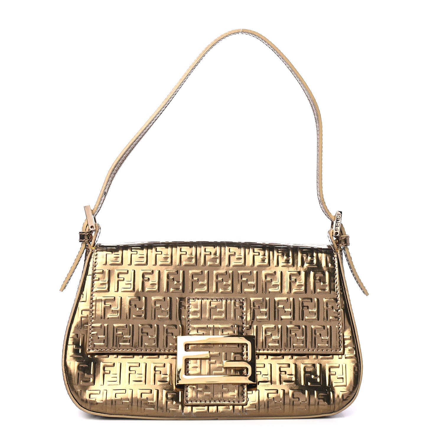 Fendi Vitello Mirror FF Embossed Mini Mama Baguette Oro Ambrato 1 of 4
