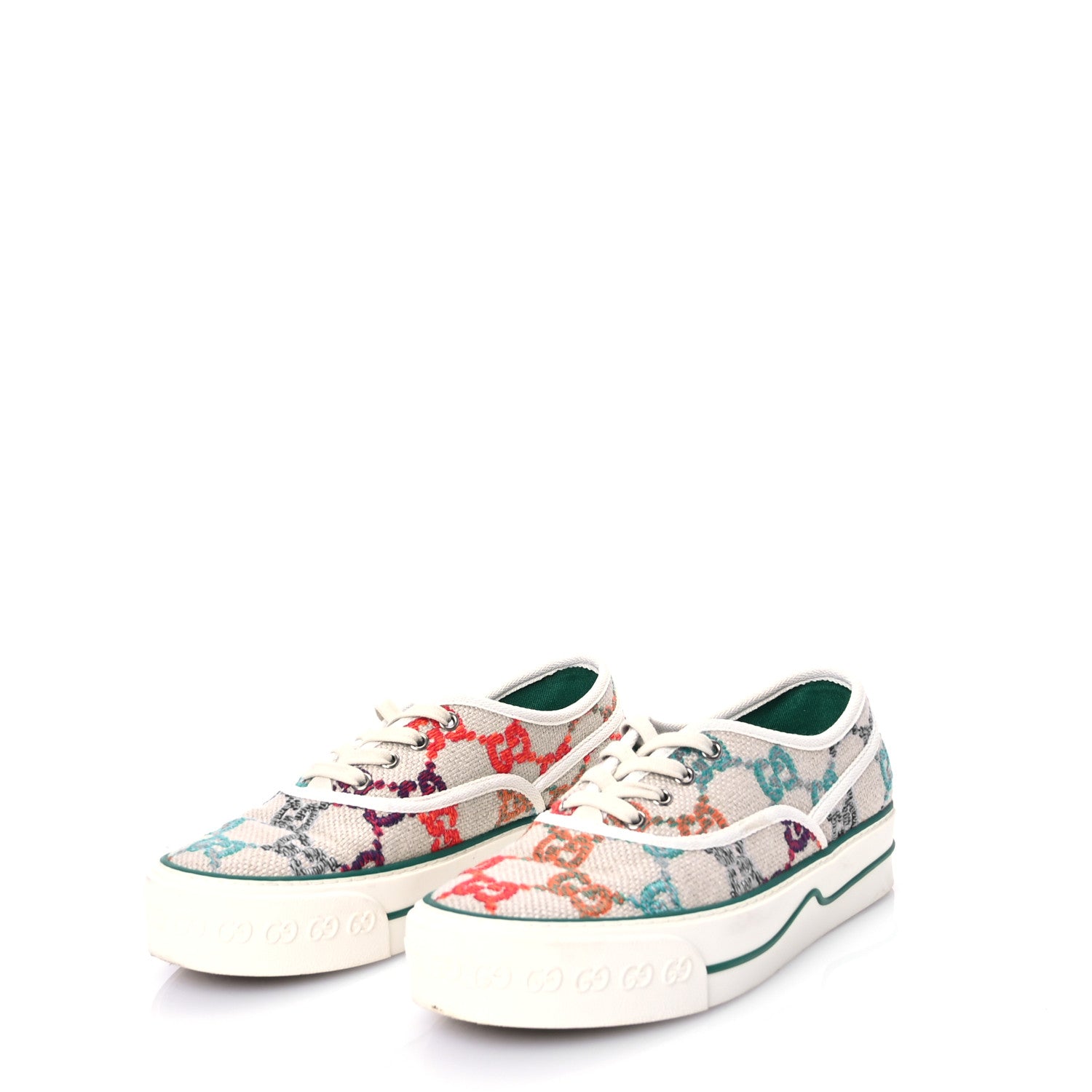 Gucci Linen Psychedelic Mini GG Monogram Womens 1977 Tennis Sneakers 40 Ivory Multicolor 3 of 8