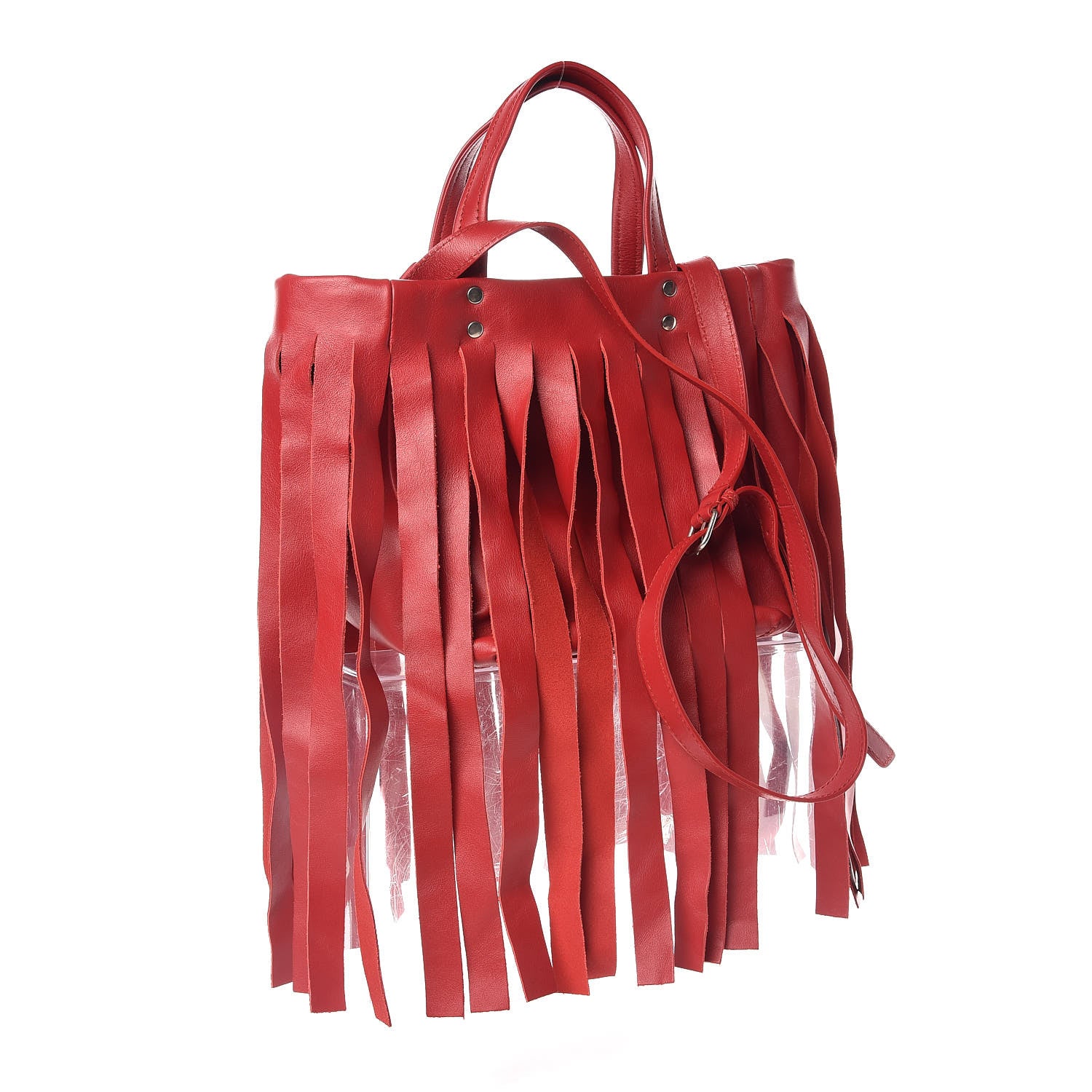 Balenciaga Calfskin XS Fringe Laundry Cabas Red 4 of 7