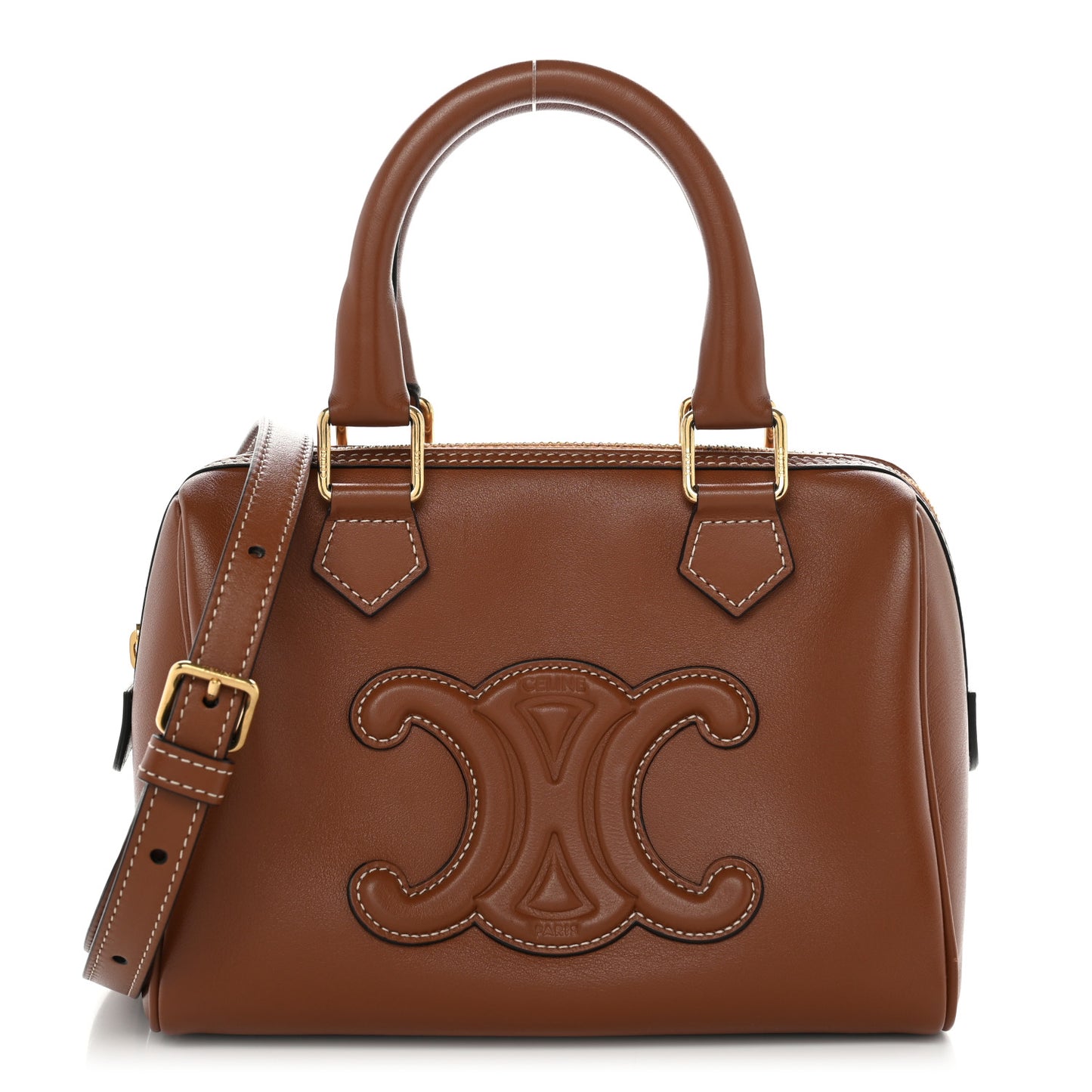 Smooth Calfskin Triomphe Small Boston Bag Tan