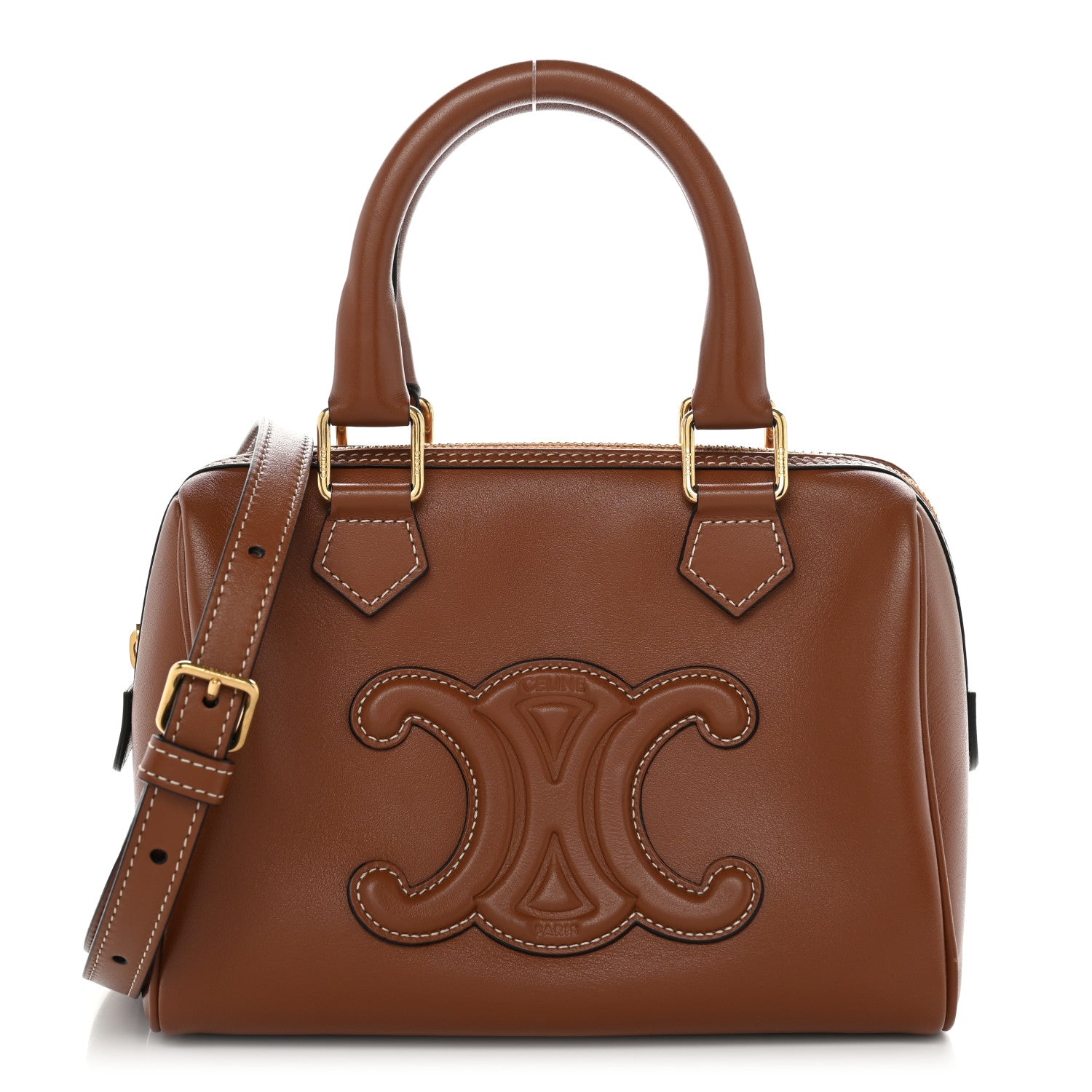 Celine Smooth Calfskin Triomphe Small Boston Bag Tan 1 of 12