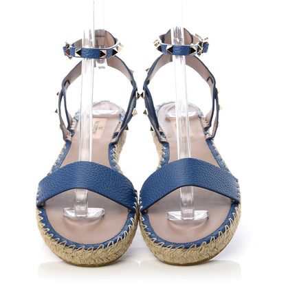 Valentino Garavani Grained Calfskin Rockstud Ankle Strap Espadrille Flat Sandals 41 Baltique 5 of 12