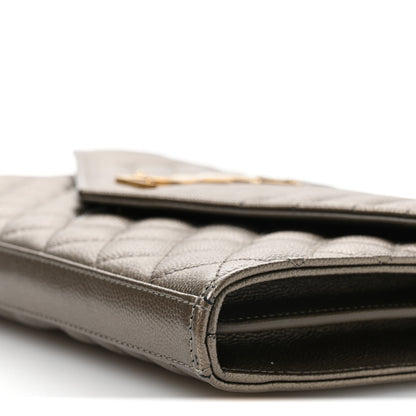 Saint Laurent Metallic Grain De Poudre Mixed Matelasse Triquilt Monogram Chain Wallet Piombo 9 of 11