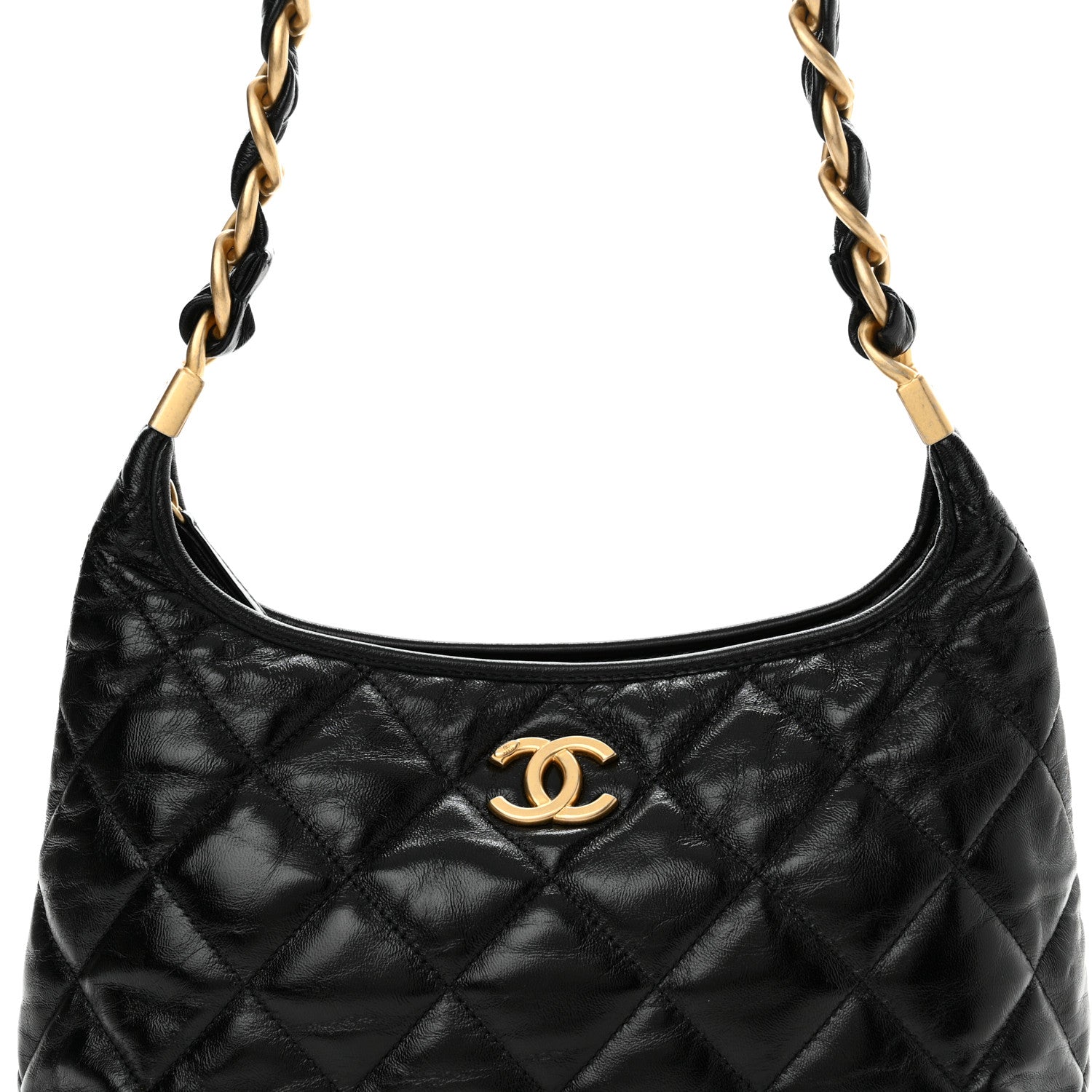 Chanel Shiny Crumpled Lambskin Quilted Medium CC Funky Town Hobo Black 8 of 10