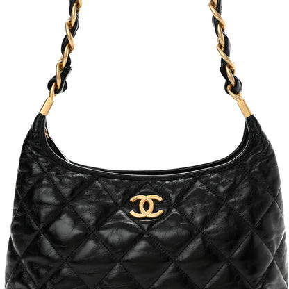 Chanel Shiny Crumpled Lambskin Quilted Medium CC Funky Town Hobo Black 8 of 10