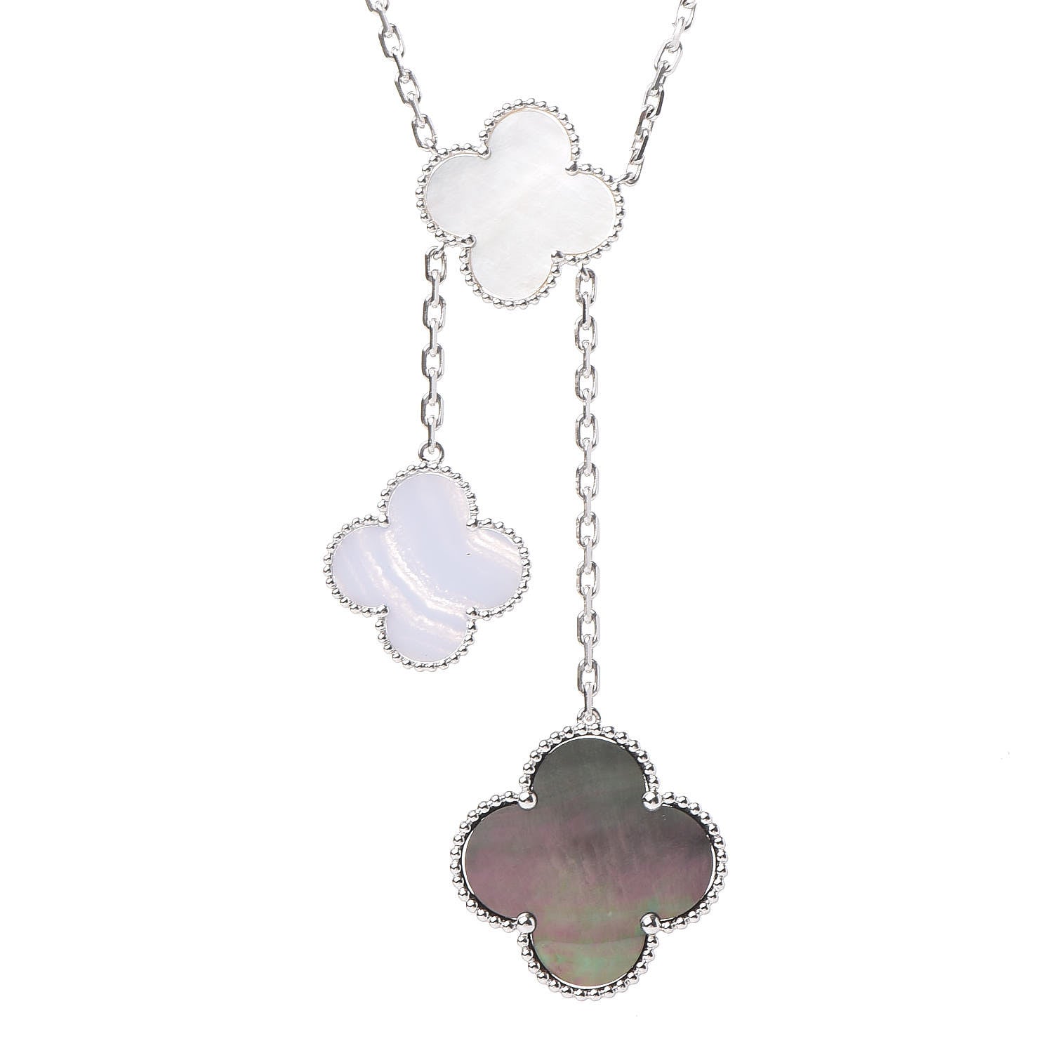Van Cleef & Arpels 18K White Gold Mother of Pearl Chalcedony 6 Motifs Magic Alhambra Necklace 4 of 7