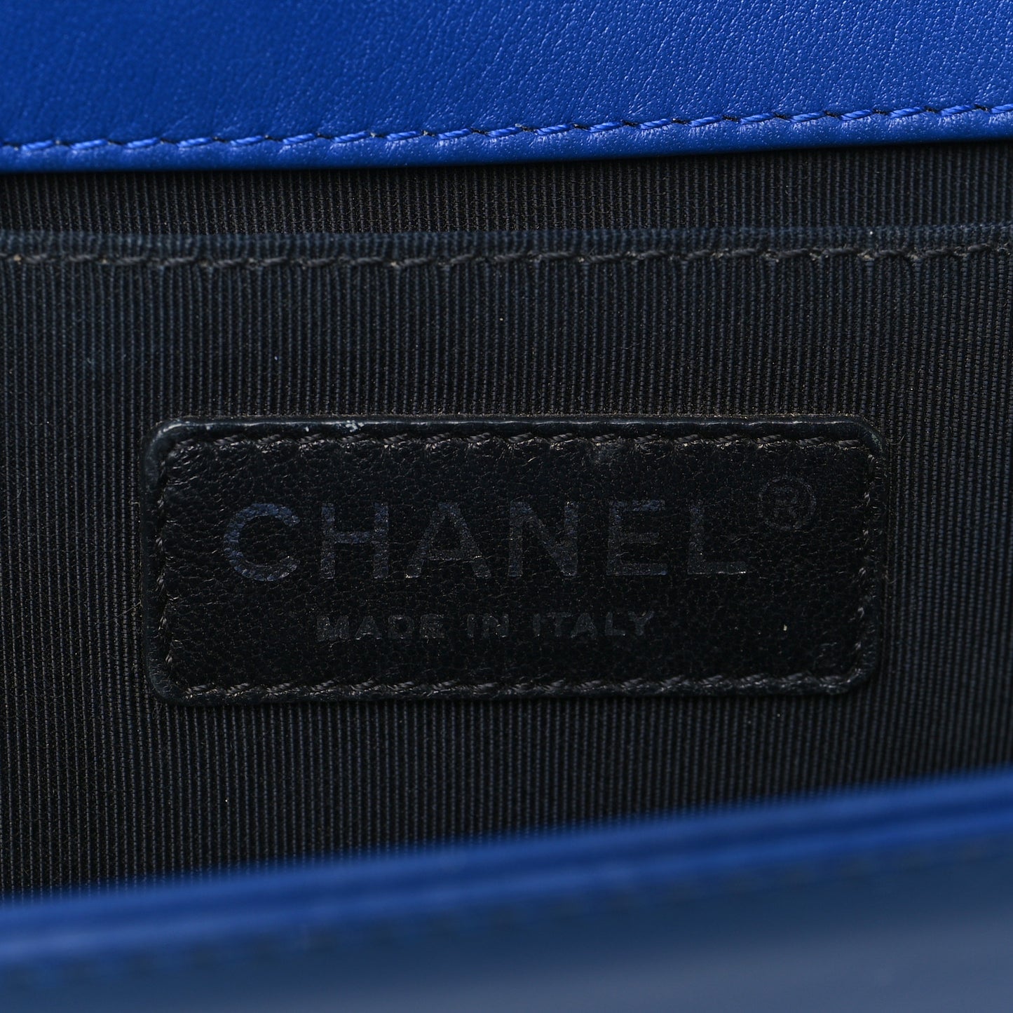 Patent Calfskin Quilted Medium Plexiglass Boy Flap Blue
