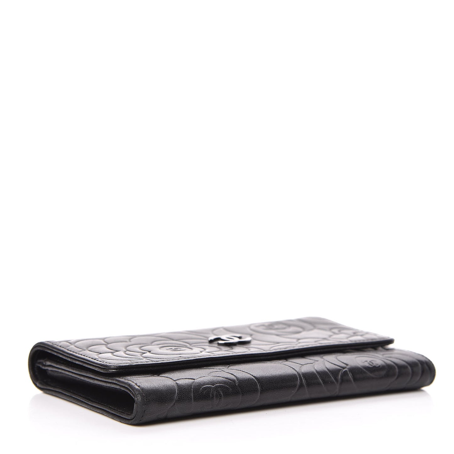 Lambskin Camellia Embossed Medium Wallet Black