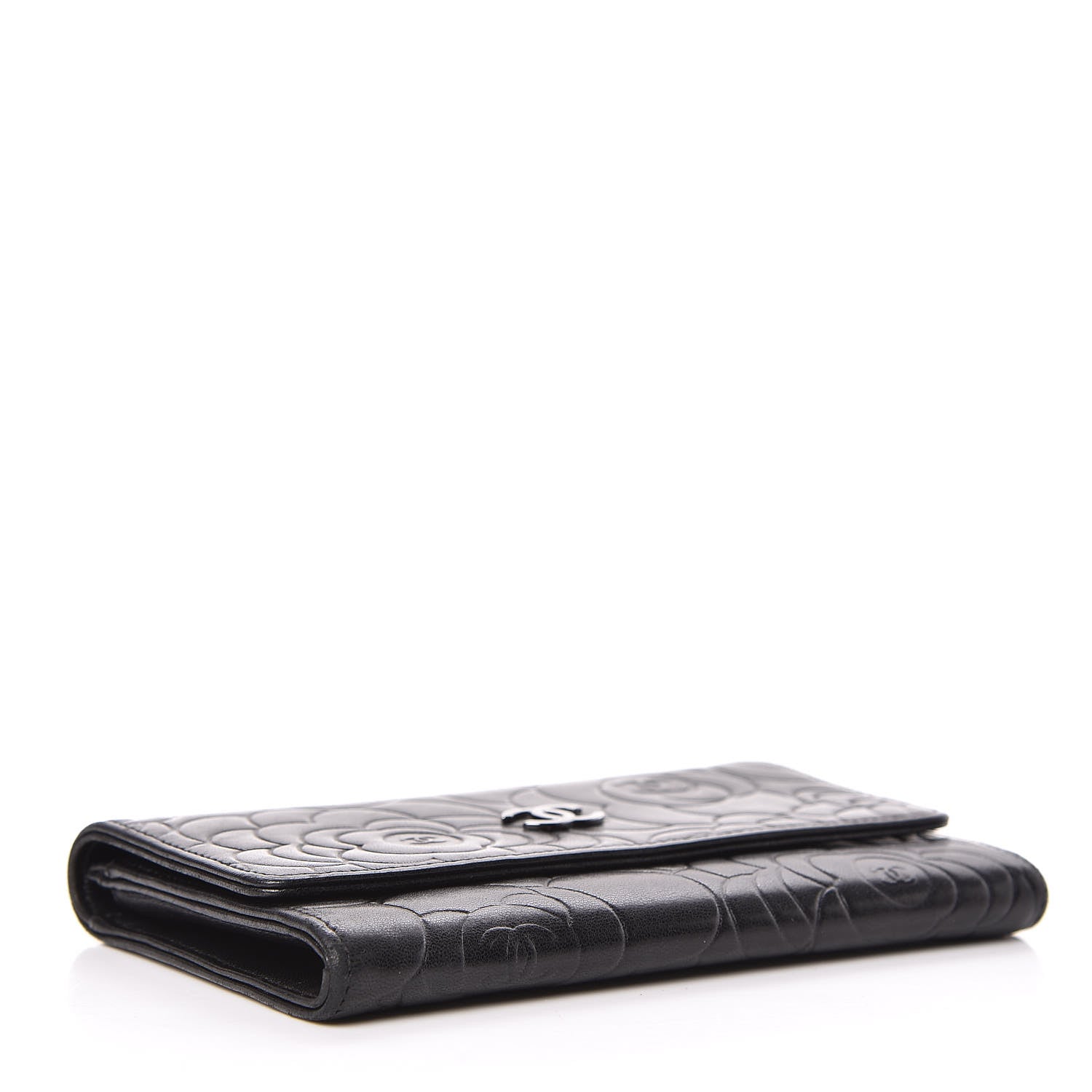 Chanel Lambskin Camellia Embossed Medium Wallet Black 4 of 8