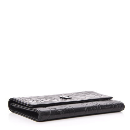 Chanel Lambskin Camellia Embossed Medium Wallet Black 4 of 8