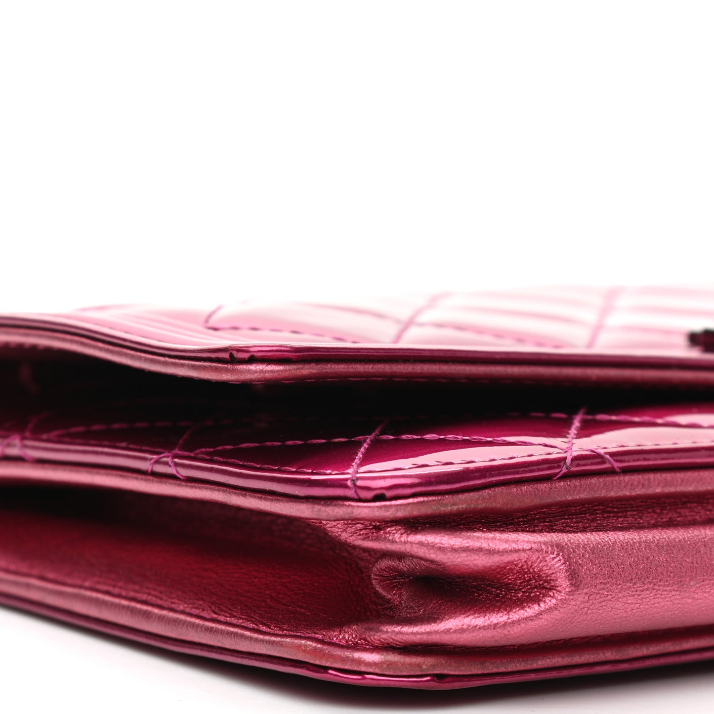 Metallic Patent Calfskin Quilted Boy Wallet On Chain WOC Fuchsia