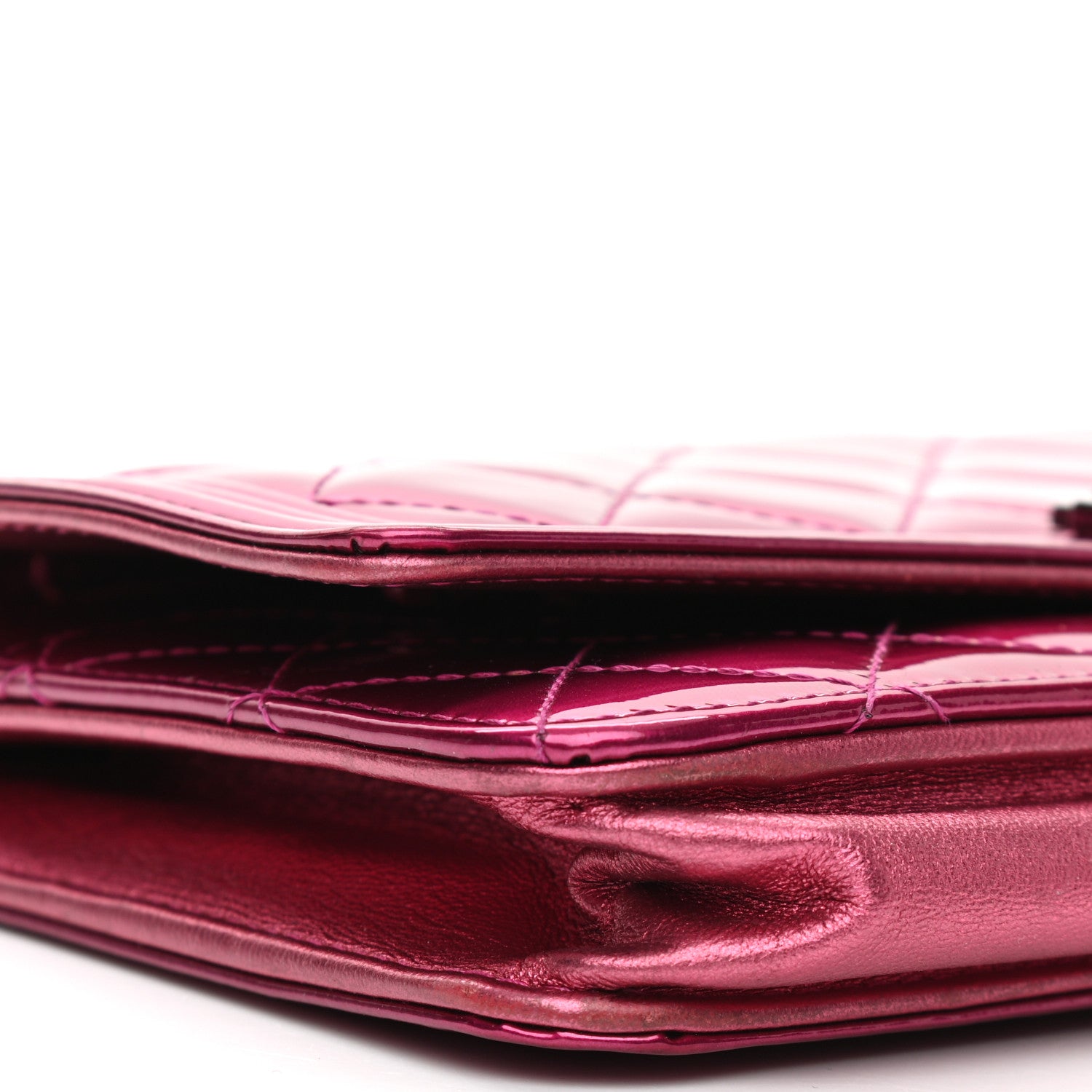 Chanel Metallic Patent Calfskin Quilted Boy Wallet On Chain WOC Fuchsia 10 of 11