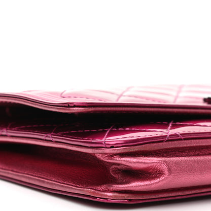 Chanel Metallic Patent Calfskin Quilted Boy Wallet On Chain WOC Fuchsia 10 of 11