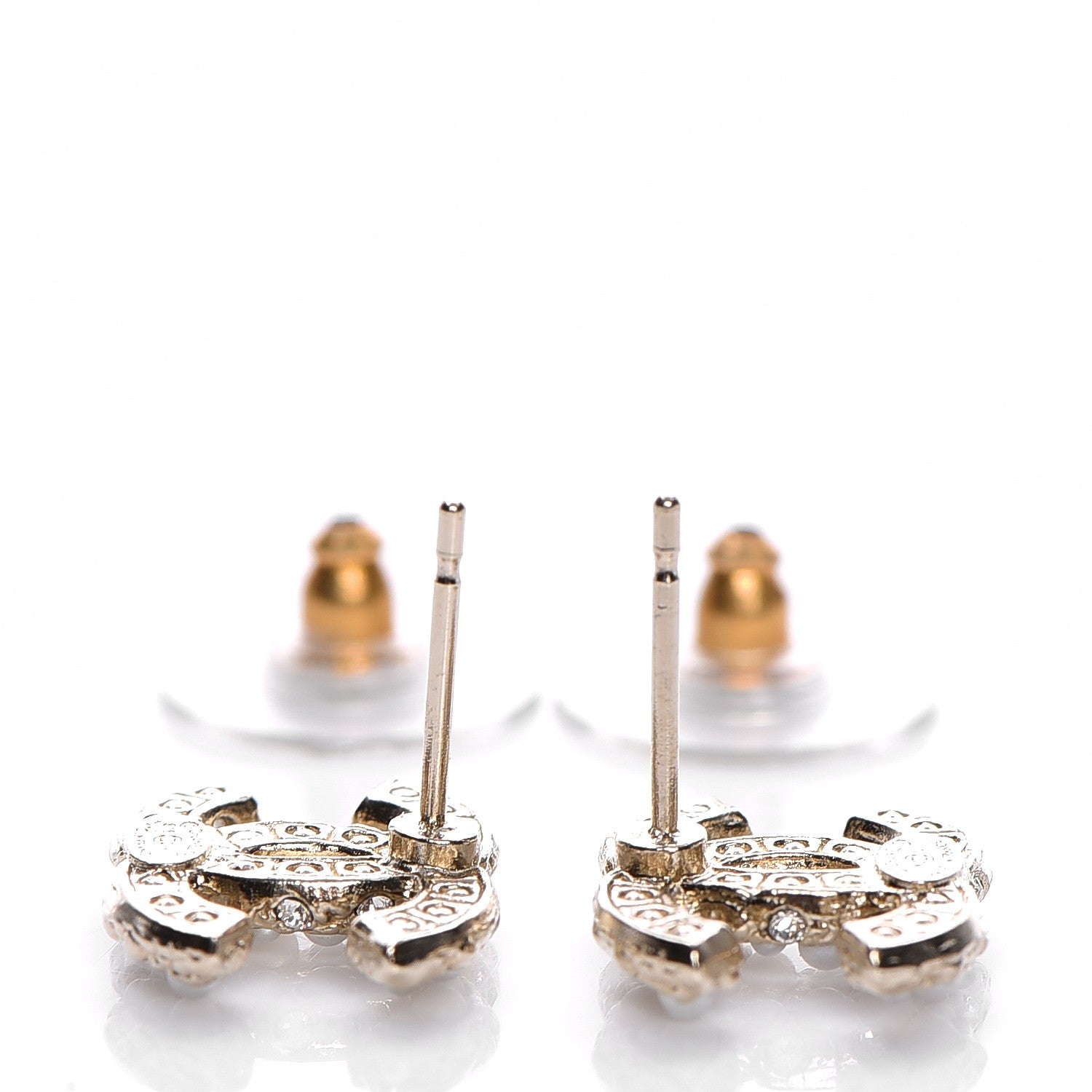 Chanel Crystal Pearl CC Earrings Light Gold 3 of 5