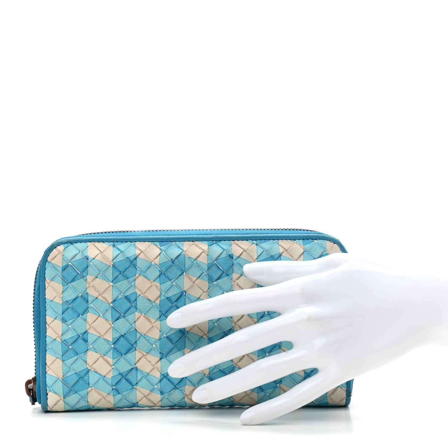 Bottega Veneta Nappa Intrecciato Zip Around Wallet Blue White 2 of 10