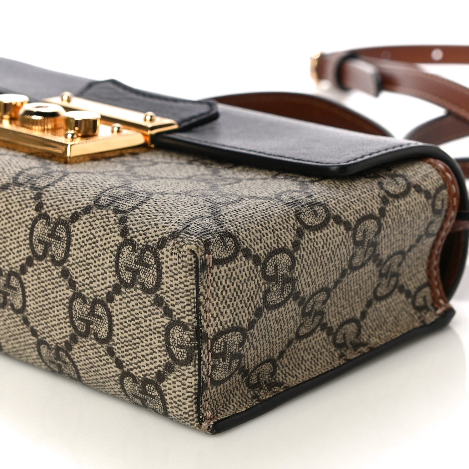 Gucci GG Supreme Monogram Calfskin Mini Padlock Top Handle Shoulder Bag Beige Black Cuir 10 of 11