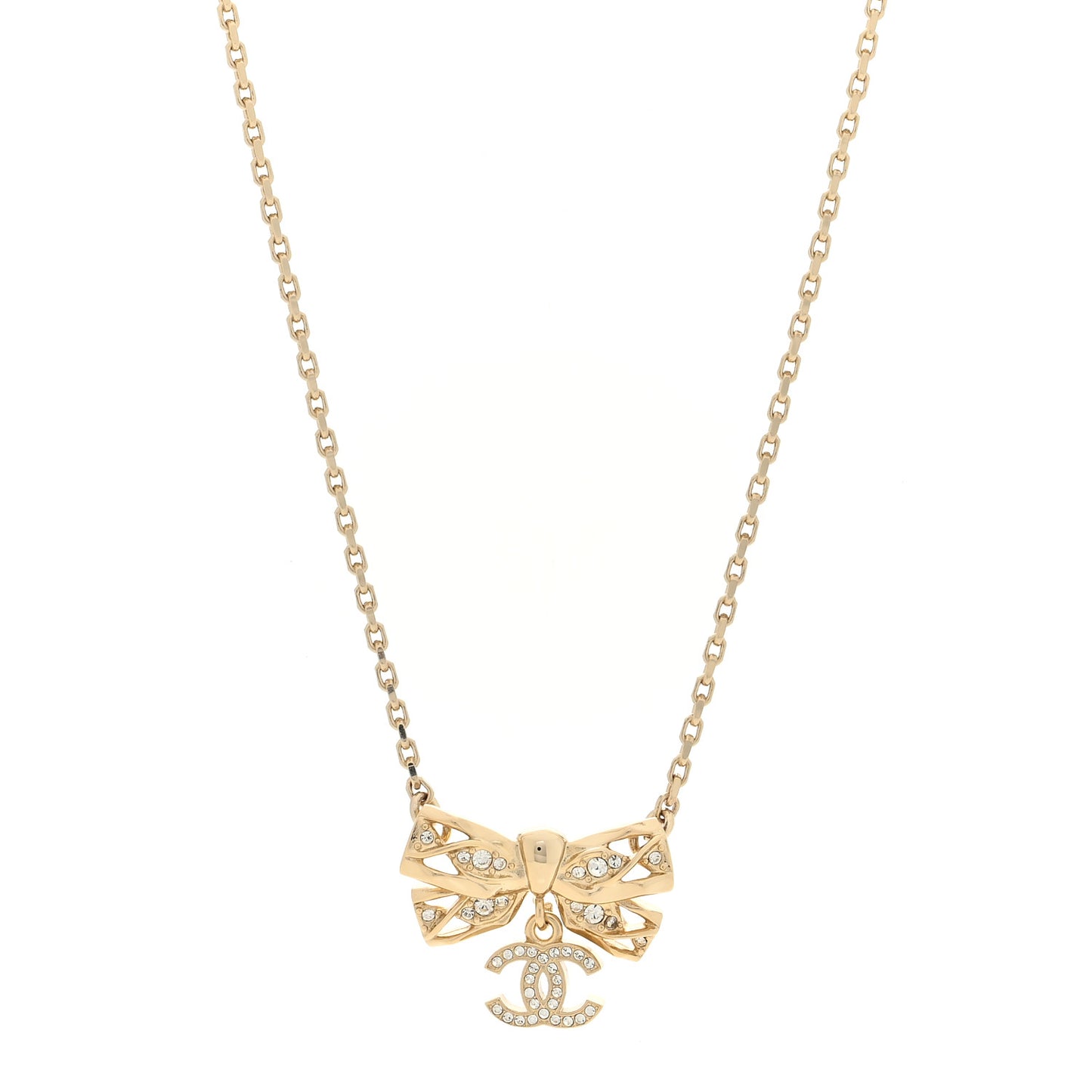 Crystal CC Bow Necklace Gold