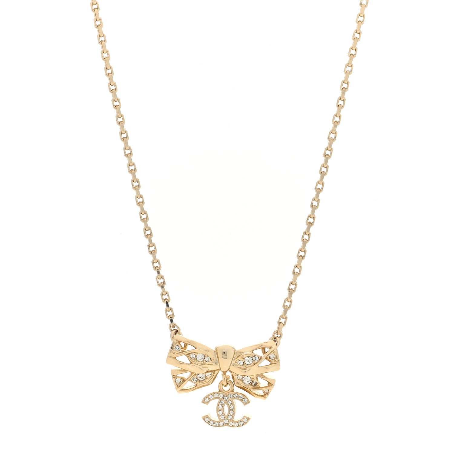 Chanel Crystal CC Bow Necklace Gold 1 of 4