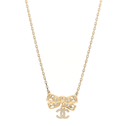 Chanel Crystal CC Bow Necklace Gold 1 of 4