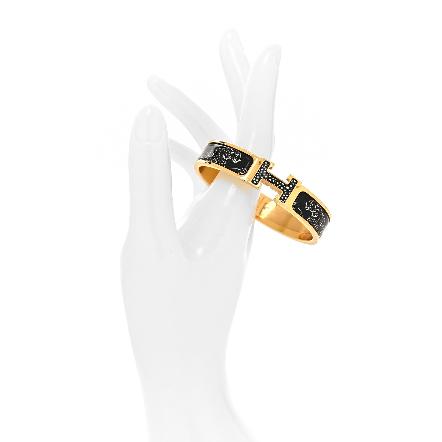 Hermes Enamel Narrow Print Guepards Clic Clac H Bracelet PM Positif Negatif 2 of 5
