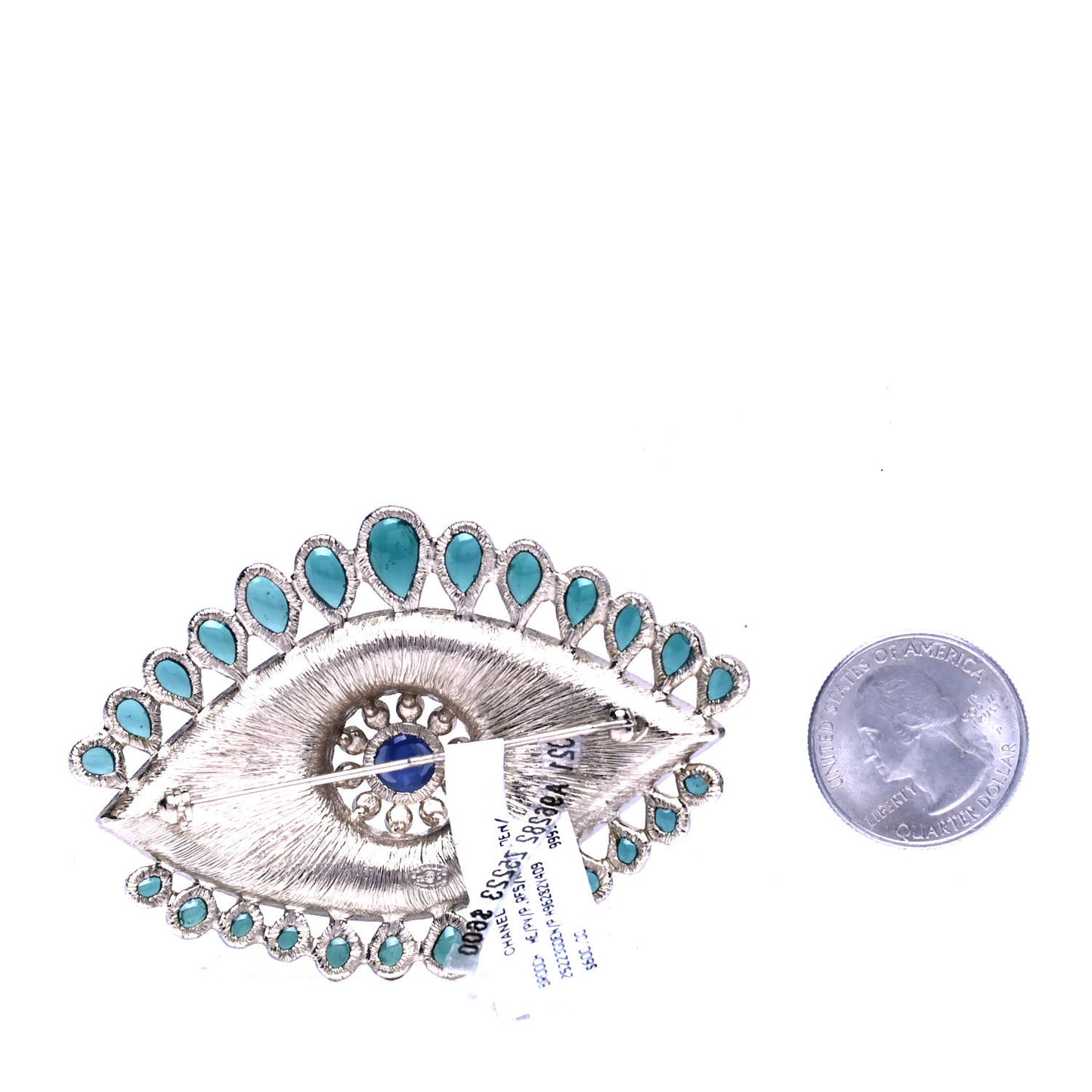 Resin Crystal Glass Pearl Eye Brooch Gold Pearly White Green