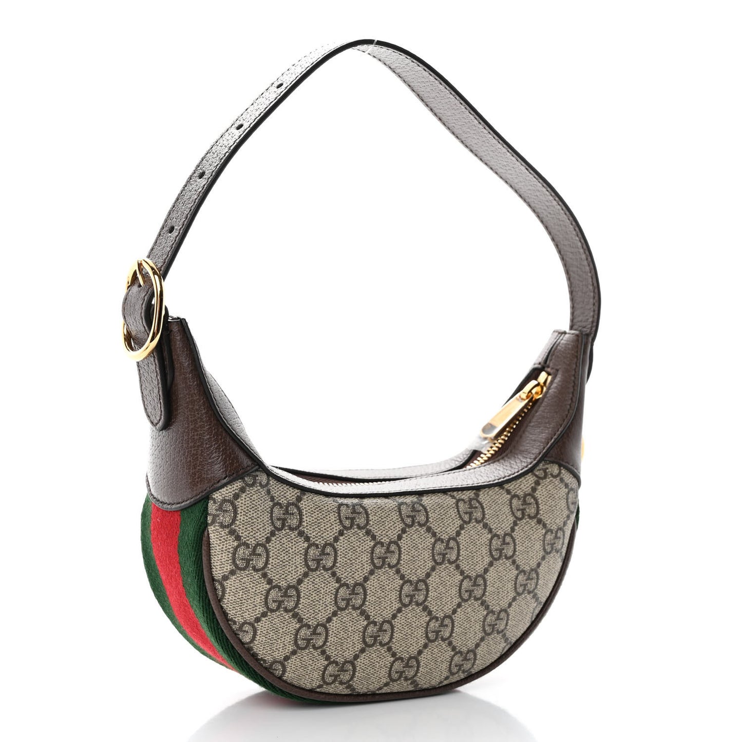 GG Supreme Monogram Textured Calfskin Web Mini Ophidia Half Moon Hobo Beige Ebony New Acero
