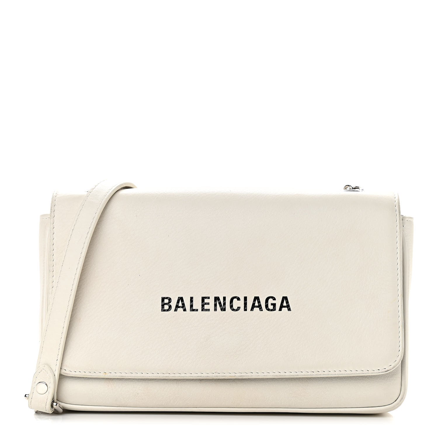 Balenciaga Pebbled Calfskin Logo Everyday Flap Chain Wallet White 1 of 12