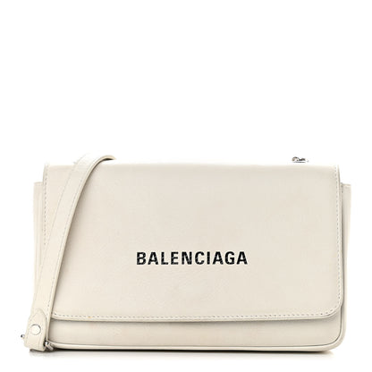Balenciaga Pebbled Calfskin Logo Everyday Flap Chain Wallet White 1 of 12