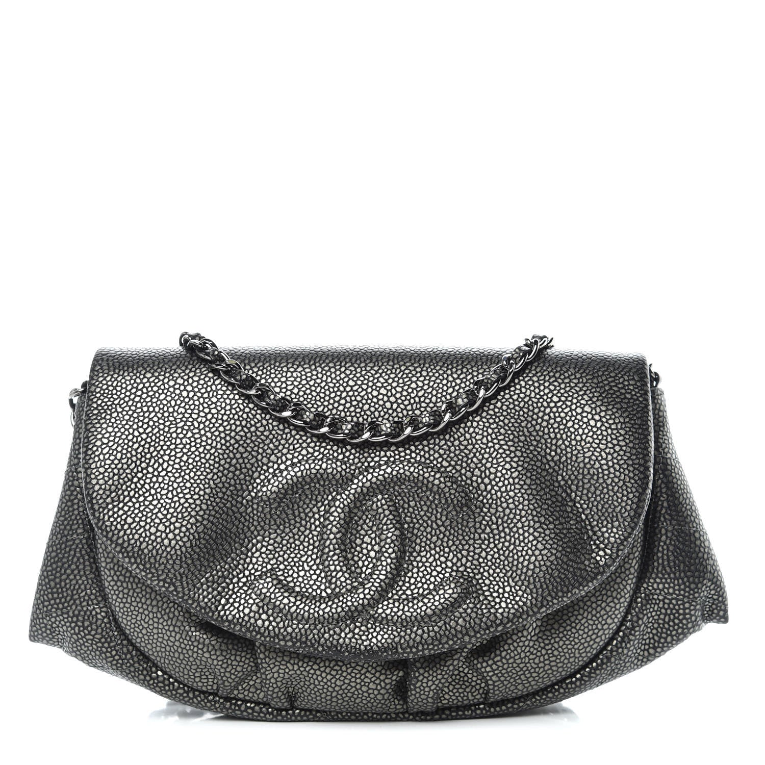 Chanel Metallic Caviar Half Moon Wallet On Chain WOC Dark Silver 1 of 11