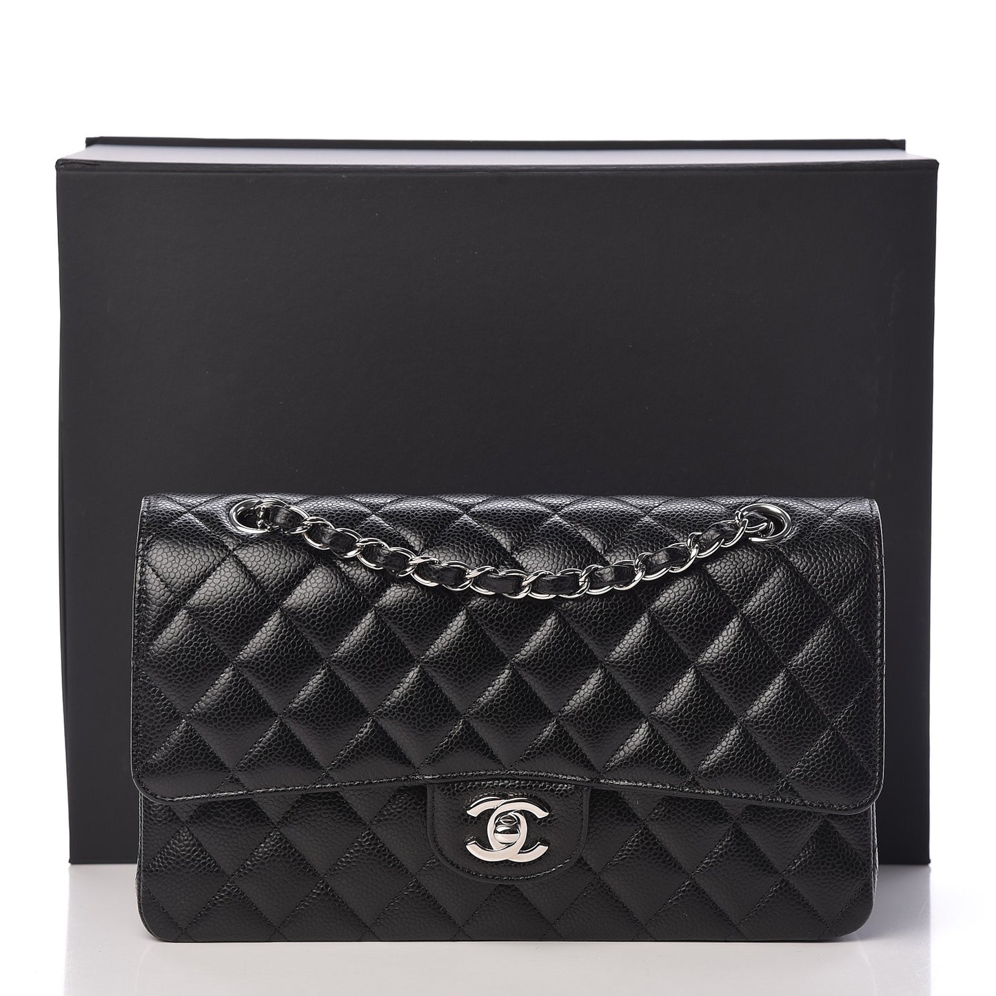 Caviar Quilted Medium Double Flap Black